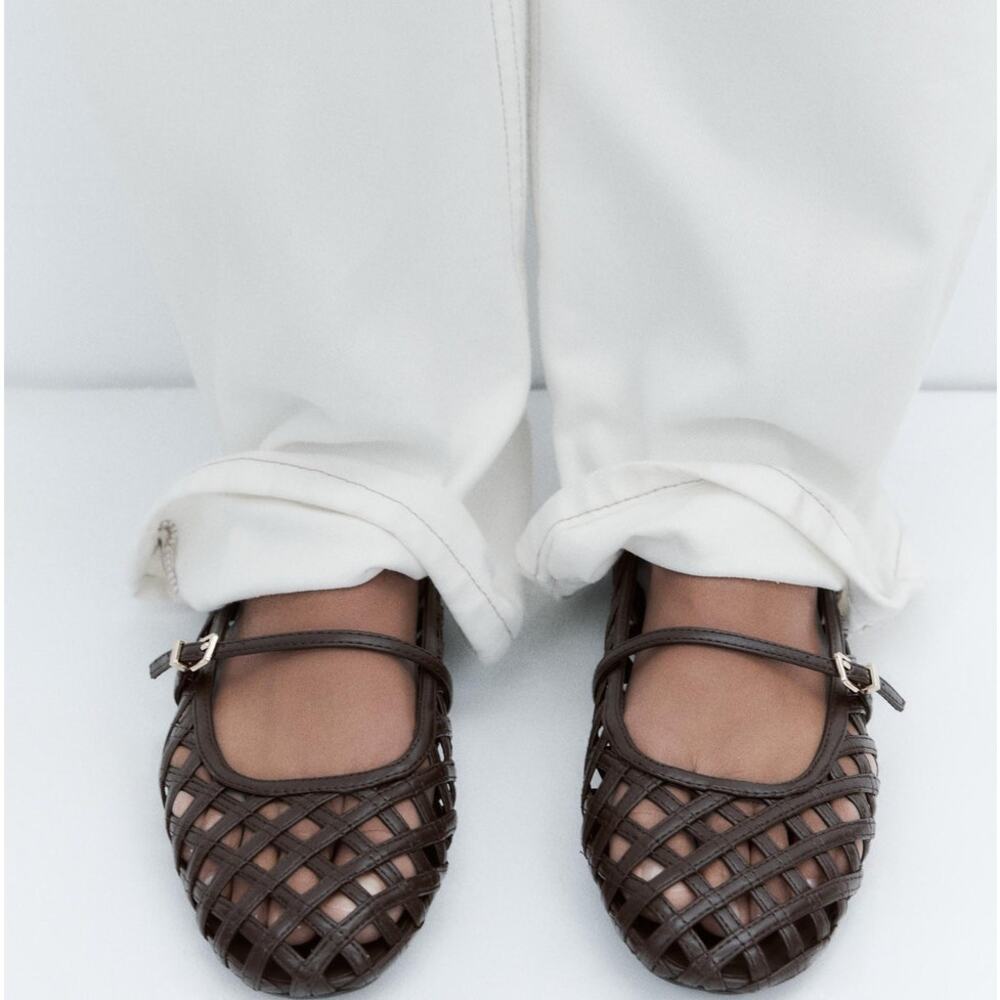 Zara Dark Brown Woven Mary Jane Flats - Picture 13 of 14